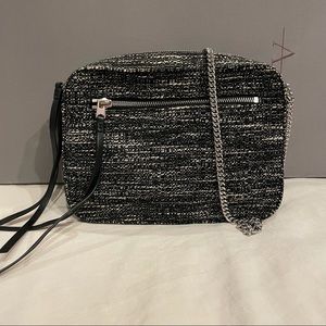 All Saints Tweed Fleur De lis Crossbody Bag Silver